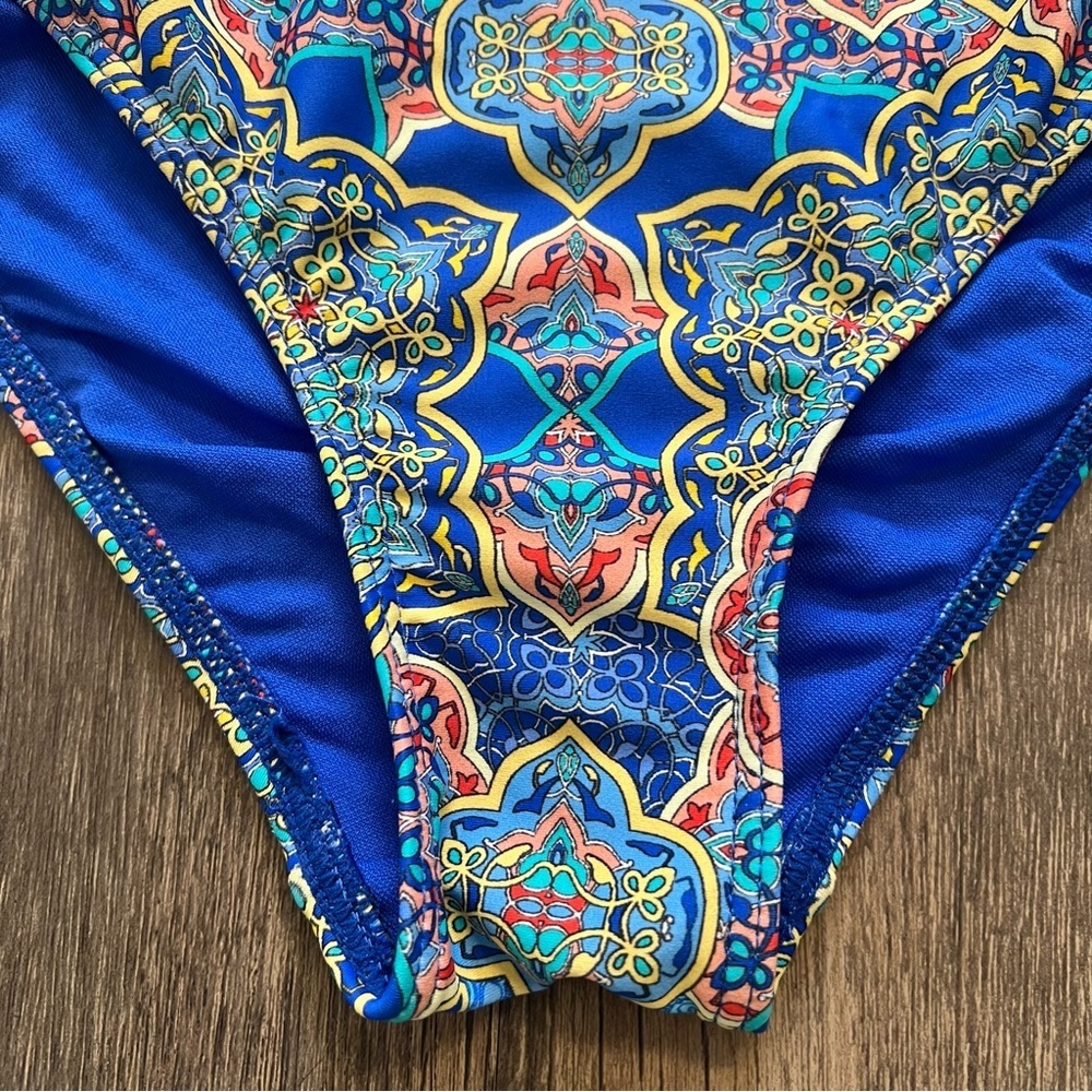 Swim Systems Blue Pattern One Pc Swimsuit Lined Bra Bathing Suit Pool Stretch M - Picture 5 of 12